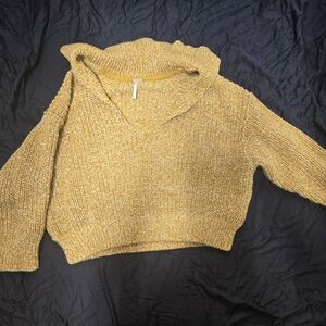 Free People Mustard V-Neck Sweater